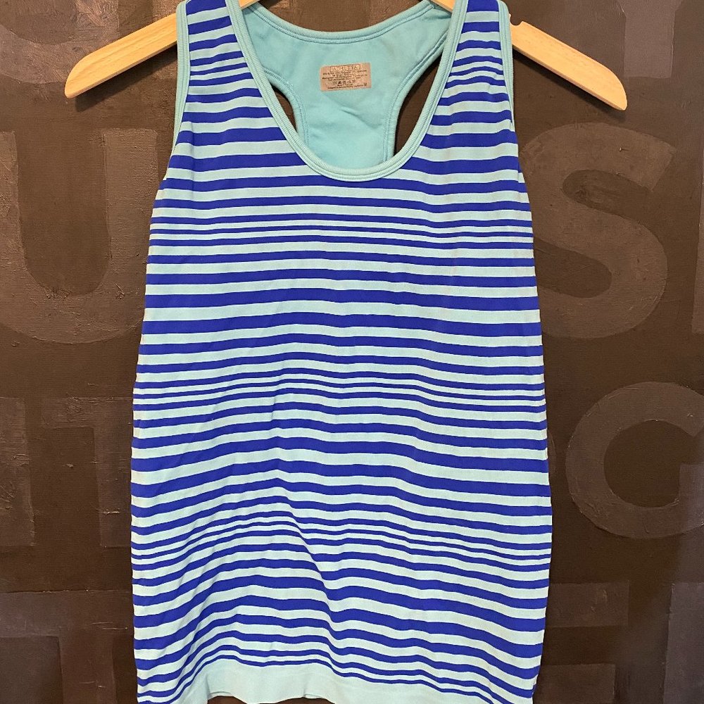 Athleta blue striped workout tank top